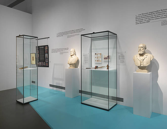 Installation view "EuropeTest", Project "Europe Collected - Adolf Bastian, Rudolf Virchow and the Ethnological Collections Dahlem", photo: Jens Ziehe